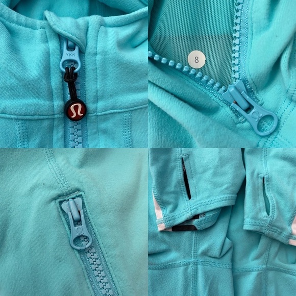 Lululemon Blue White Black Track Jacket Hood Ponytail Hole Thumbholes Pockets 8 - Picture 13 of 15